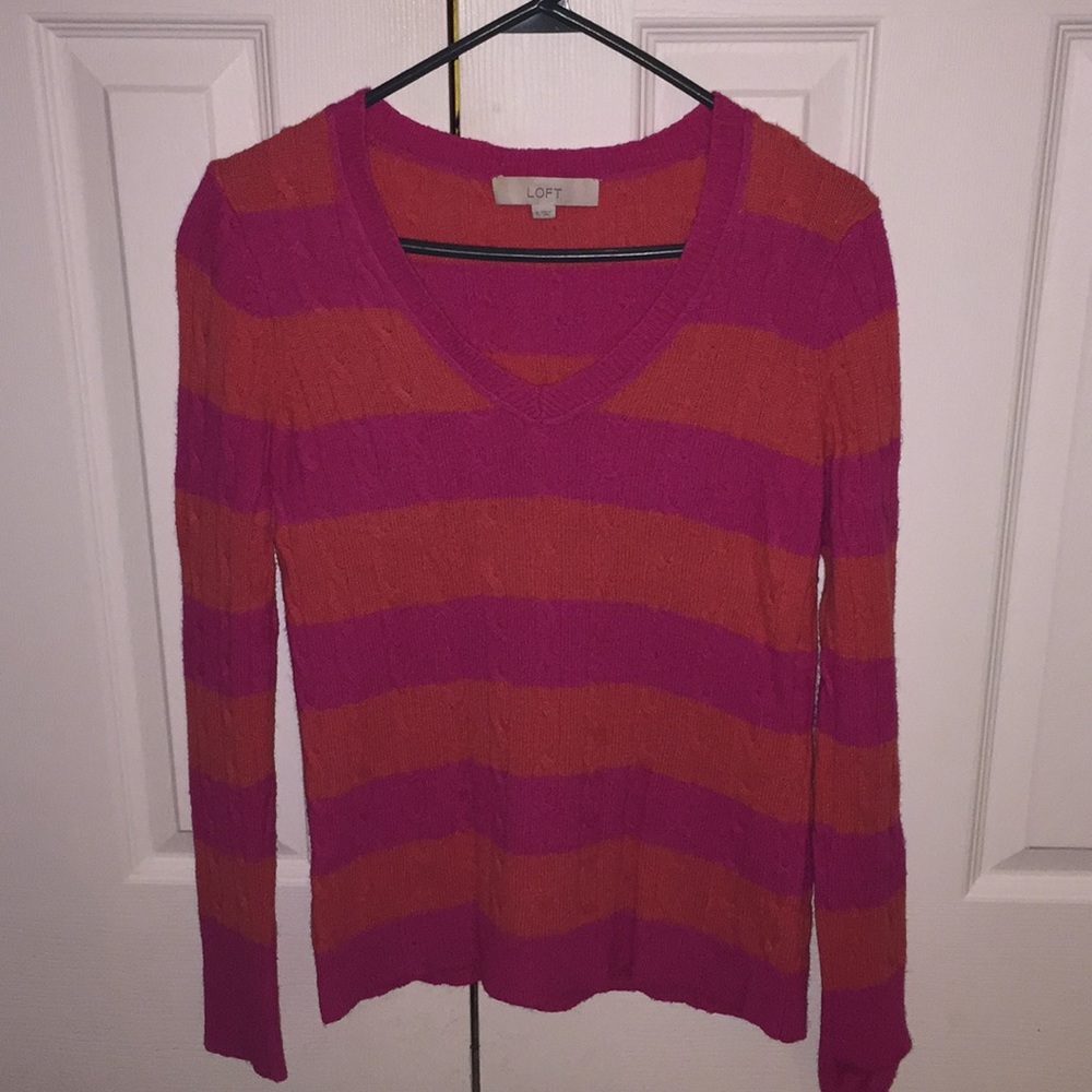 LOFT orange and pink stripe sweater